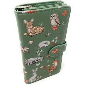 Shag Wear Forest Animal Friends Large Wallet for Women 7" Mint Green