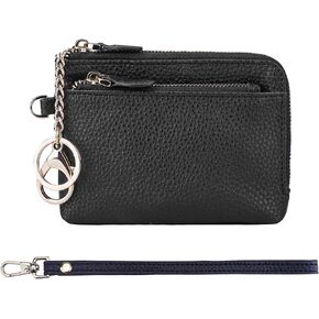 Teskyer Coin Purse Pouch, RFID Blocking Credit Card Holder Zipper Wallet with Wrist Strap and Key Chain for Men & Women