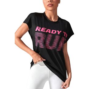 OYOANGLE Women's Graphic Print Short Sleeve Workout T Shirts Athletic Yoga Tee Tops Activewear