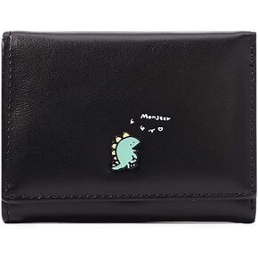 YaJaMa Cute Dinosaur Monster Women Wallet PU Leather Small Trifold Cerdit Card Case Holder Organizer for Teen Girls with ID Window (Purple)