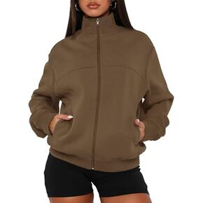 Sunborui Women's Mock Neck Zip Up Sweatshirts Jackets Long Sleeve Casual Loose Outwear with Pockets