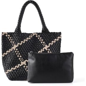 Woven Tote Bag for Women, Tote Handbag Roomy Shoulder Bags, Large Travel Handbags with Purse