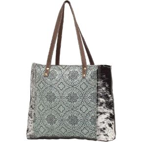 Myra Bags Floral Chic Canvas Tote Teal Cow
