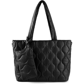 Puffer Tote Bag with zipper for Women, Large Quilted Handbags,Shoulder Bag,Top Handle Satchel for Travel,Work