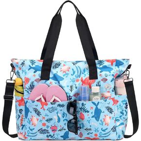 Beach Bags for Women, Waterproof Sandproof Swim Pool Bag with with Dry Wet Seperated Pocket Utility Tote Bag