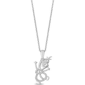 Jewelili Enchanted Disney Fine Jewelry Sterling Silver 1/10CTTW Elsa Olaf Pendant