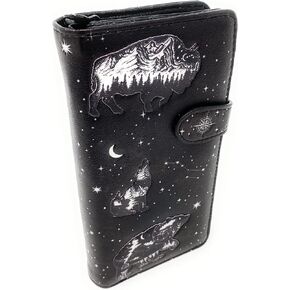 Shag Wear Black Animal Constellations Large Wallet for Women and Teen Girls Vegan Faux Leather Black 7"
