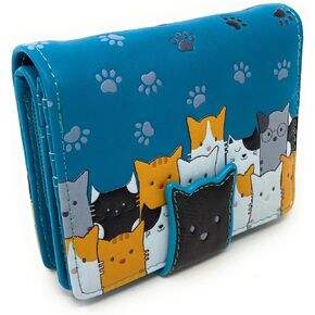 Shag Wear Kitty Cat Crowd Chic Small Animal Wallet Vegan Faux Leather Teal 4.5"