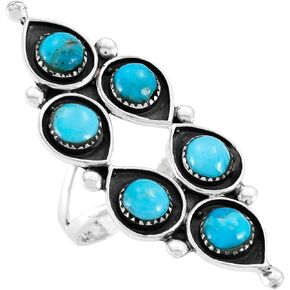 Turquoise Ring Sterling Silver 925 Genuine Gemstones Size 6 to 11
