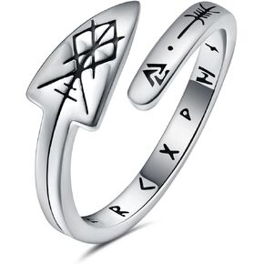 PXSilver 925 Sterling Silver Norse Viking Ring for Women - Vintage Gungnir spear adjustable rings Viking Rune Jewelry Gifts