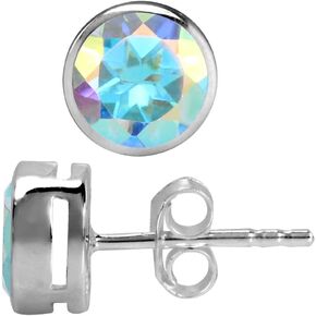 Silvershake 6MM Round Shape Bazel Set Birthstone Gemstone 925 Sterling Silver Stud Post Earrings Jewelry for Business Women or Teens