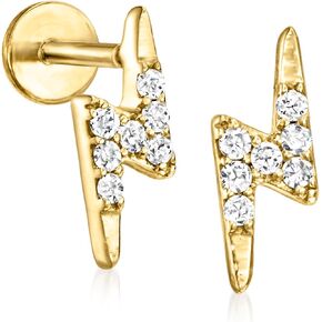 RS Pure by Ross-Simons 0.10 ct. t.w. Diamond Lightning Bolt Flat-Back Stud Earrings in 14kt Yellow Gold
