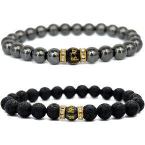 SIPELATY 2 Pcs 8MM Natura Obsidian Beads Bracelet Lava Prayer Beads for Meditation Energy Tibetan Bracelet Set for Men and Women