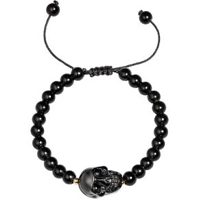 Black Obsidian Small Skull Beaded Bracelets for Women Men Natural Gemstones and Crystals Cool Unisex Bracelet Men’s Bracelets
