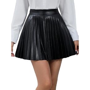 Floerns Women's Casual High Waisted Pu Leather Zip Up Pleated Hem Mini Skirt