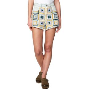 [BLANKNYC] Womens Luxury Clothing Light Wash Denim Crochet Detail Cut Off Short, Comfortable & Stylish