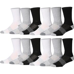 JAMES FIALLO 12 Pack Men's Cushion Athletic Comfortable Performance Crew Socks for Running, Hiking, and Athletic Activities