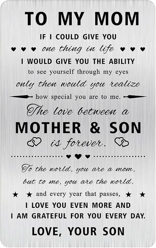 Mom Card from Son - Gifts for Mom from Son - Mothers Day Card for Mother from Son - To My Mom Christmas Engraved Wallet Card Inserts in Saudi Arabia