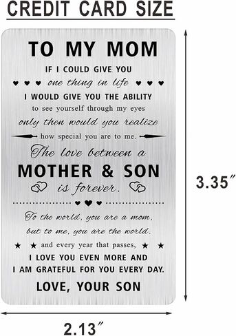 Mom Card from Son - Gifts for Mom from Son - Mothers Day Card for Mother from Son - To My Mom Christmas Engraved Wallet Card Inserts in Saudi Arabia