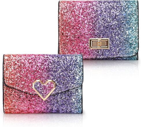 Tlence 2 Pack Sequins Small Wallet, Glitter Cross Buckle Mini Wallet, Multicolor Short Trifold Wallet, Bling Card Coins Holder, PU Leather Patchwork Compact Purse for Women Girls in Kuwait