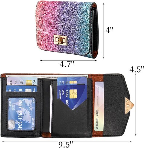 Tlence 2 Pack Sequins Small Wallet, Glitter Cross Buckle Mini Wallet, Multicolor Short Trifold Wallet, Bling Card Coins Holder, PU Leather Patchwork Compact Purse for Women Girls in Kuwait