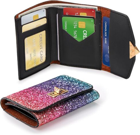 Tlence 2 Pack Sequins Small Wallet, Glitter Cross Buckle Mini Wallet, Multicolor Short Trifold Wallet, Bling Card Coins Holder, PU Leather Patchwork Compact Purse for Women Girls in Kuwait