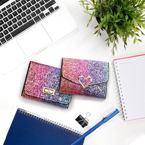 Tlence 2 Pack Sequins Small Wallet, Glitter Cross Buckle Mini Wallet, Multicolor Short Trifold Wallet, Bling Card Coins Holder, PU Leather Patchwork Compact Purse for Women Girls in Kuwait
