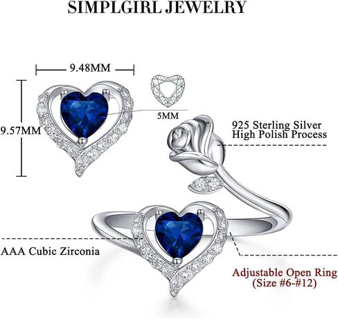 حلقات جوهرة SIMPLGIRL للنساء والفتيات المراهقات 925 من الفضة الاسترليني قابلة للتعديل جوهرة الشهر خاتم على شكل قلب وعد بالخطوبة حلقات مفتوحة لعيد الميلاد والذكرى السنوية لعيد الحب هدايا مجوهرات in Kuwait