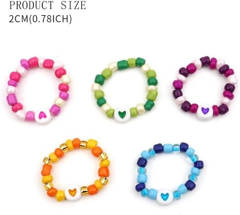 SHINUS بوهو خواتم للنساء الفتيات بوهو تمتد الخرز الصغير قلب صغير لطيف مجوهرات عطلة هاواي الصداقة الهدايا اليدوية in Kuwait