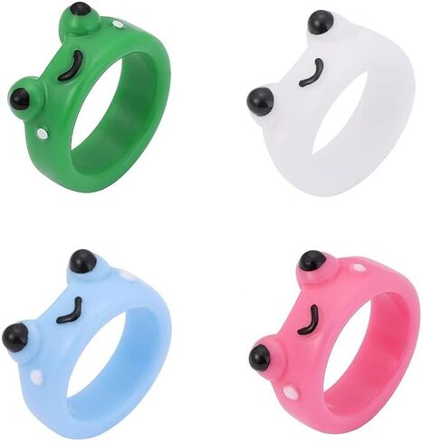 4 Pcs Frog Rings Evil Eye Ring Y2k Acrylic Resin Colorful Animal Finger Ring for Teen Cute Chunky Plastic Vintage Trendy Friendship Dainty Cool Knuckle Set Jewelry for Women Girls in Saudi Arabia