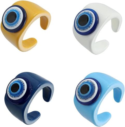 4 Pcs Frog Rings Evil Eye Ring Y2k Acrylic Resin Colorful Animal Finger Ring for Teen Cute Chunky Plastic Vintage Trendy Friendship Dainty Cool Knuckle Set Jewelry for Women Girls in Saudi Arabia