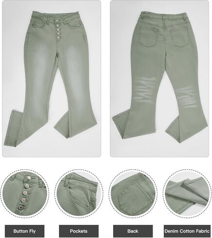 كوينشا بنطلون جينز نسائي بخصر مرتفع من الاسفل قابل للتمدد بتصميم بوي فريند كاجوال بقصة بوت كات in Kuwait