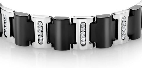 Gem Stone King Men's Stainless Steel and Black Ceramic Bracelet with 925 Sterling Silver CZ Chain (1.00 Cttw, 8.3 Inch, Width 14MM) in Saudi Arabia