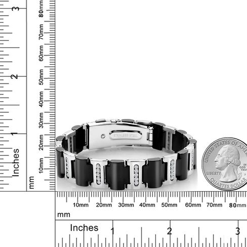 Gem Stone King Men's Stainless Steel and Black Ceramic Bracelet with 925 Sterling Silver CZ Chain (1.00 Cttw, 8.3 Inch, Width 14MM) in Saudi Arabia