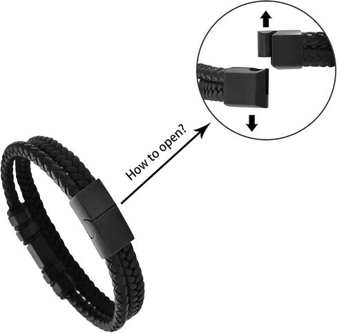 Men's Two-Layer Braided Genuine Leather Wheat Chain Bracelet with Stainless Steel Ornaments in Saudi Arabia