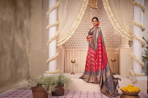 Saree for Women Raw Banarasi Art Silk Woven Bandhani Saree | Indian Diwali Wedding Gift Sari & Unstitched Blouse in Saudi Arabia