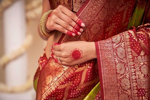 Saree for Women Raw Banarasi Art Silk Woven Bandhani Saree | Indian Diwali Wedding Gift Sari & Unstitched Blouse in Saudi Arabia