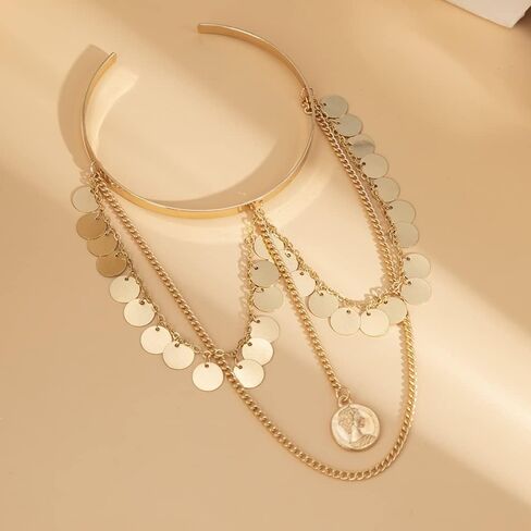Missgrace Boho Dainty Sequins Gold Silver Chain شرابات الجزء العلوي من الذراع الكفة الذراع المفتوحة الكفة التفاف البوهيمي الطبقات عملة سوار الذراع أساور مجوهرات الزفاف للنساء in Kuwait