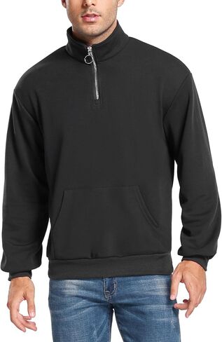 ZAFUL Mens Quarter-Zip Up Long Sleeve Sweatshirt With Pockets Loose Fit Casual Outdoor Pullover Tops in Kuwait