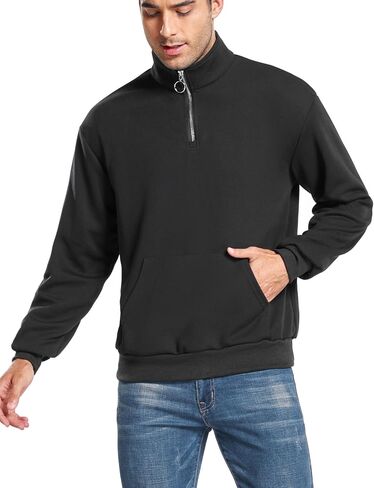 ZAFUL Mens Quarter-Zip Up Long Sleeve Sweatshirt With Pockets Loose Fit Casual Outdoor Pullover Tops in Kuwait