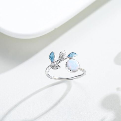 ConBo Leaf Opal Rings for Women 925 Sterling Silver Leaf Rings Adjustable Open Rings Hypoallergenic Jewelry Gifts for Girls Mom Christmas Birthday in Kuwait