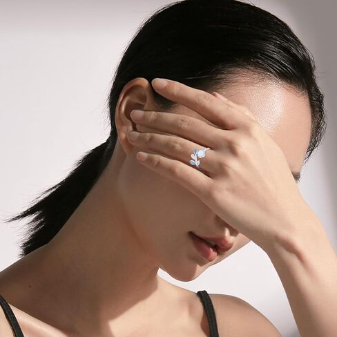 ConBo Leaf Opal Rings for Women 925 Sterling Silver Leaf Rings Adjustable Open Rings Hypoallergenic Jewelry Gifts for Girls Mom Christmas Birthday in Kuwait