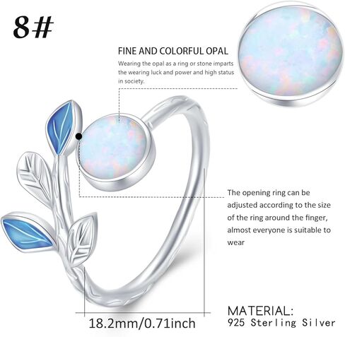 ConBo Leaf Opal Rings for Women 925 Sterling Silver Leaf Rings Adjustable Open Rings Hypoallergenic Jewelry Gifts for Girls Mom Christmas Birthday in Kuwait