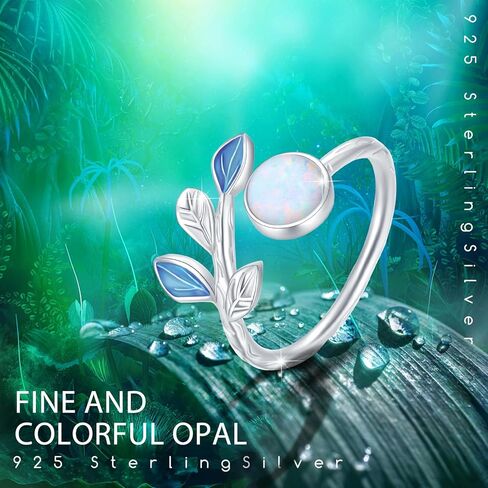 ConBo Leaf Opal Rings for Women 925 Sterling Silver Leaf Rings Adjustable Open Rings Hypoallergenic Jewelry Gifts for Girls Mom Christmas Birthday in Kuwait