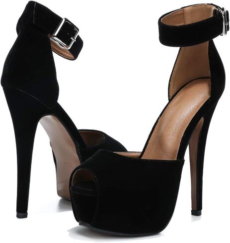 Enelauge Women's Sexy Ankle Straps Peep Toe Buckle Platform Stiletto Wedding Party High Heels Sandals in Kuwait