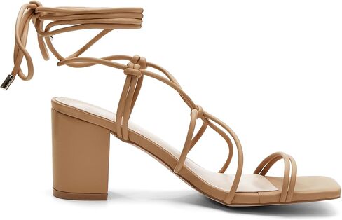 Coutgo Women's Chunky Heel Sandals Lace Up Heels Square Toe Strappy Straps Party Shoes in Saudi Arabia