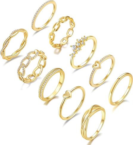 PLOMFOV Stackable Gold Rings for Women Non Tarnish 14K Gold Plated Cubic Zirconia Thumb Stacking Wedding Band Rings Size 6 7 8 9 10 in Kuwait