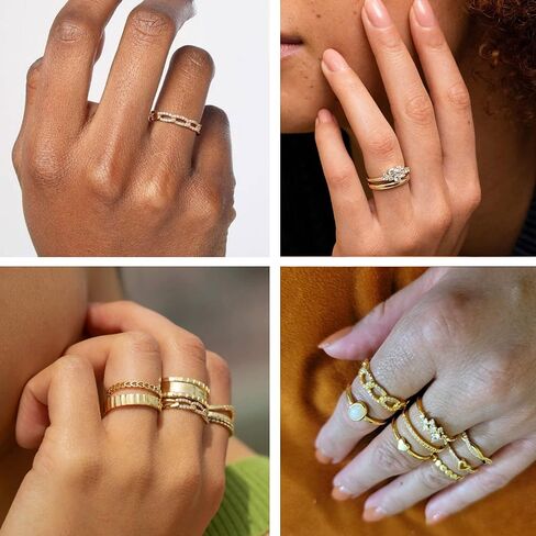 PLOMFOV Stackable Gold Rings for Women Non Tarnish 14K Gold Plated Cubic Zirconia Thumb Stacking Wedding Band Rings Size 6 7 8 9 10 in Kuwait