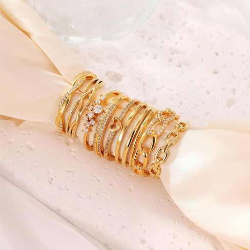 PLOMFOV Stackable Gold Rings for Women Non Tarnish 14K Gold Plated Cubic Zirconia Thumb Stacking Wedding Band Rings Size 6 7 8 9 10 in Kuwait