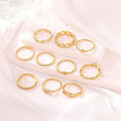 PLOMFOV Stackable Gold Rings for Women Non Tarnish 14K Gold Plated Cubic Zirconia Thumb Stacking Wedding Band Rings Size 6 7 8 9 10 in Kuwait